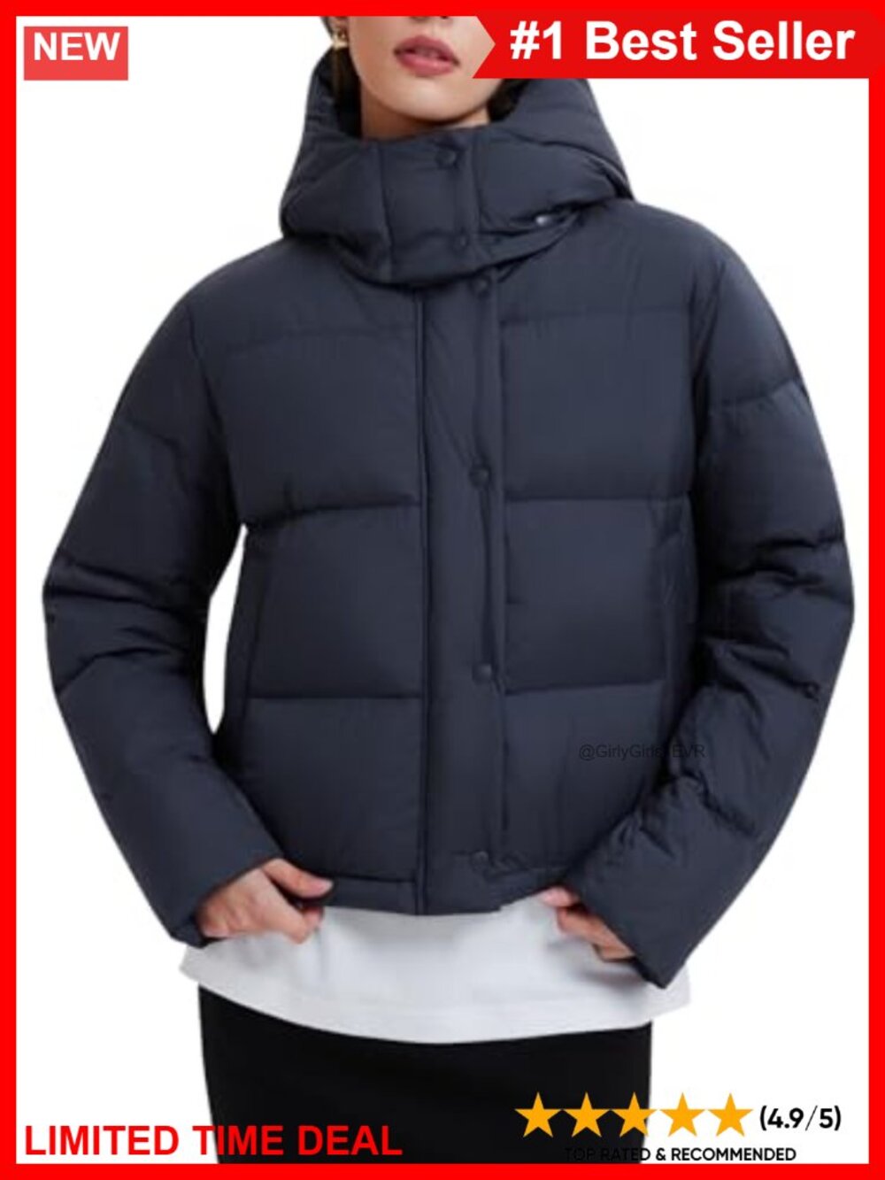 800 Fill Down Puffer Jacket Cropped Lightweight Winter Coat Detachable Hood